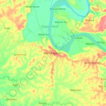 Mapa topográfico Benito Soliven, altitude, relevo