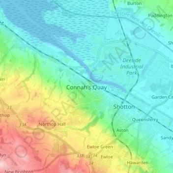 Mapa topográfico Connah's Quay, altitude, relevo