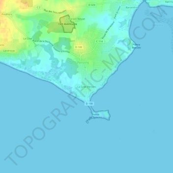 Mapa topográfico La Grée Penvins, altitude, relevo
