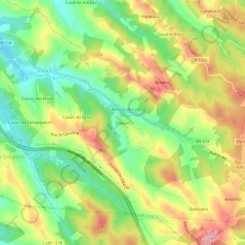 Mapa topográfico Crastos, altitude, relevo