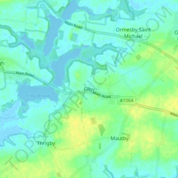 Mapa topográfico Filby, altitude, relevo