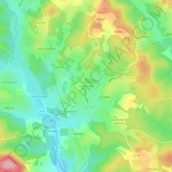 Mapa topográfico Chaumezelle, altitude, relevo