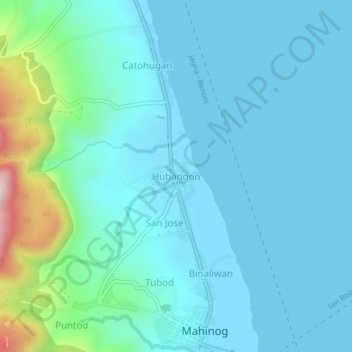 Mapa topográfico Hubangon, altitude, relevo