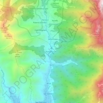 Mapa topográfico Ponteprimario, altitude, relevo