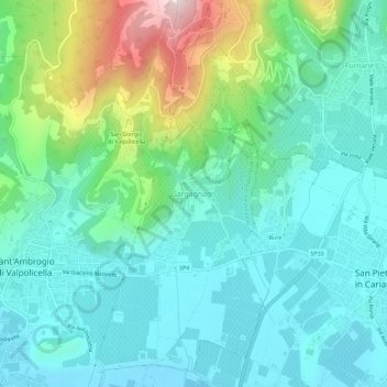 Mapa topográfico Gargagnago, altitude, relevo