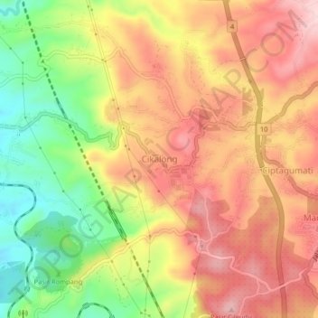 Mapa topográfico Cikalong, altitude, relevo