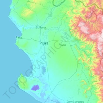 Mapa topográfico Piura, altitude, relevo