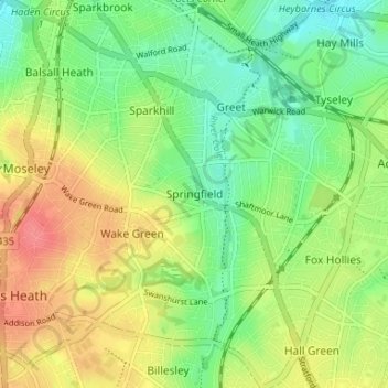 Mapa topográfico Springfield, altitude, relevo