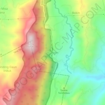 Mapa topográfico Buangin, altitude, relevo