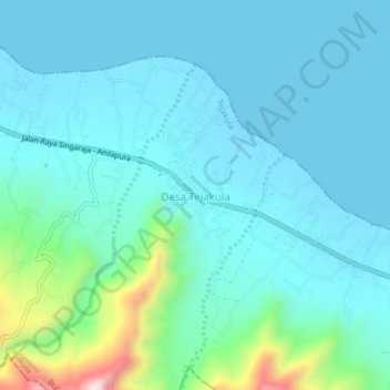 Mapa topográfico Desa Tejakula, altitude, relevo