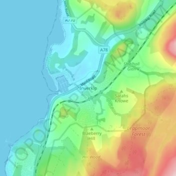 Mapa topográfico Inverkip, altitude, relevo