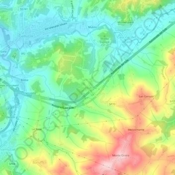 Mapa topográfico Pozzolatico, altitude, relevo