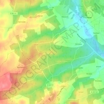 Mapa topográfico Les Potiers, altitude, relevo