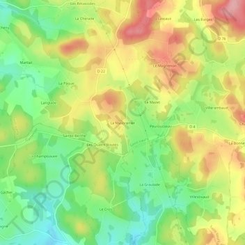 Mapa topográfico Le Masbrenier, altitude, relevo