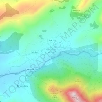 Mapa topográfico Aliseda de Tormes, altitude, relevo