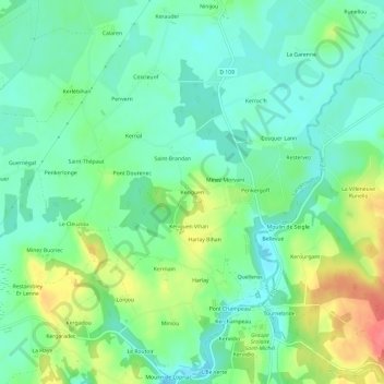 Mapa topográfico Keriguen, altitude, relevo