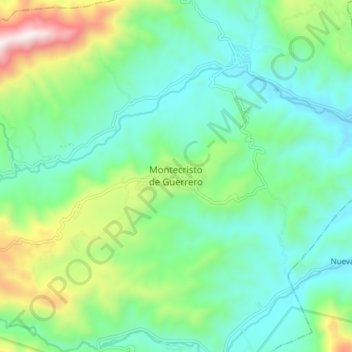 Mapa topográfico Montecristo de Guerrero, altitude, relevo