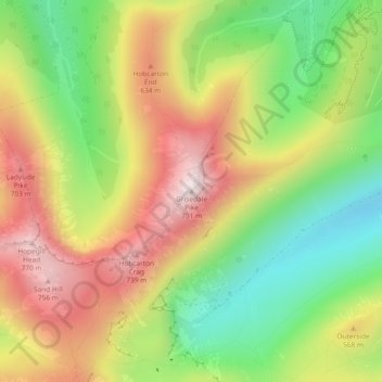 Mapa topográfico Grisedale Pike, altitude, relevo