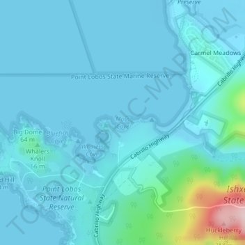 Mapa topográfico Moss Cove, altitude, relevo