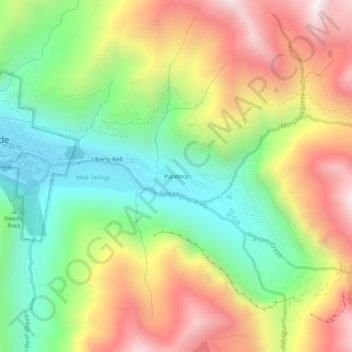 Mapa topográfico Pandora, altitude, relevo