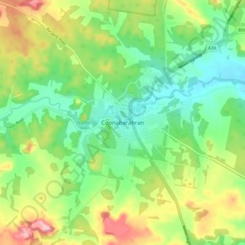 Mapa topográfico Coonabarabran, altitude, relevo