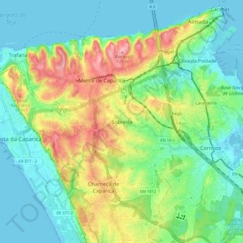 Mapa topográfico Sobreda, altitude, relevo