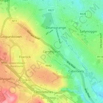Mapa topográfico Cornelscourt, altitude, relevo