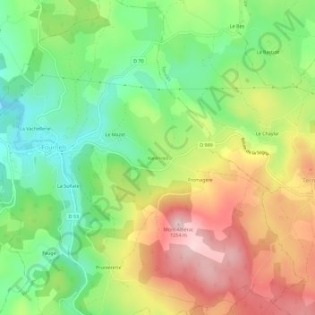 Mapa topográfico Varennes, altitude, relevo