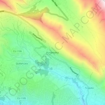 Mapa topográfico Pumamarca, altitude, relevo