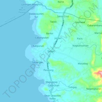 Mapa topográfico Sinait, altitude, relevo
