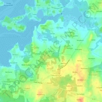 Mapa topográfico Kernours, altitude, relevo