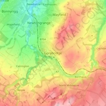 Mapa topográfico Gorebridge, altitude, relevo
