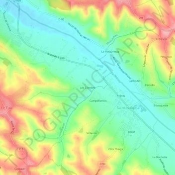 Mapa topográfico Les Combes, altitude, relevo