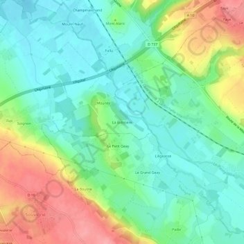 Mapa topográfico La Bidolière, altitude, relevo