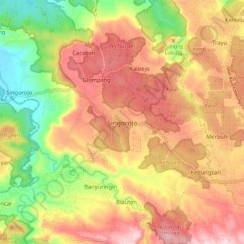 Mapa topográfico Singorojo, altitude, relevo