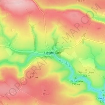 Mapa topográfico Simonsbath, altitude, relevo