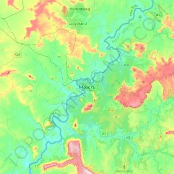Mapa topográfico Maseru, altitude, relevo
