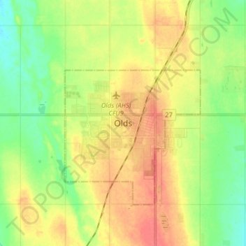 Mapa topográfico Olds, altitude, relevo