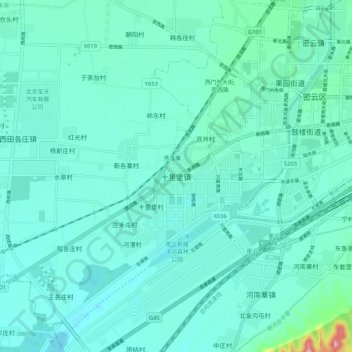 Mapa topográfico 十里堡镇, altitude, relevo