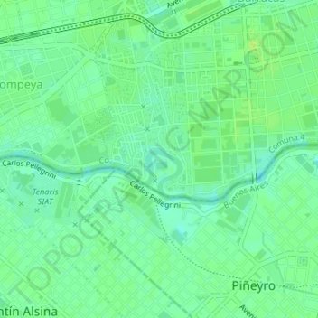 Mapa topográfico Meandro de Brian, altitude, relevo