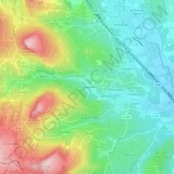 Mapa topográfico Chaponière, altitude, relevo