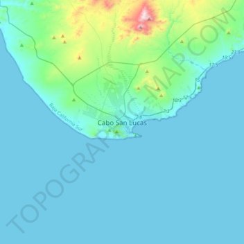 Mapa topográfico Cabo San Lucas, altitude, relevo