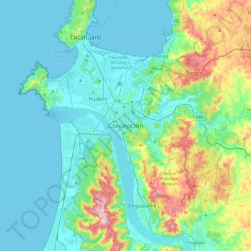 Mapa topográfico Concepción, altitude, relevo