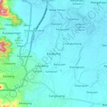 Mapa topográfico Katapang, altitude, relevo