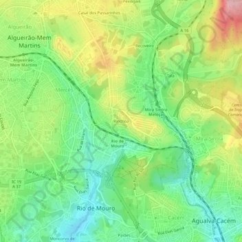 Mapa topográfico Rinchoa, altitude, relevo