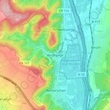 Mapa topográfico Wintringen, altitude, relevo