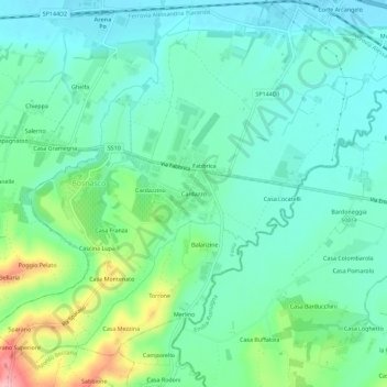 Mapa topográfico Cardazzo, altitude, relevo