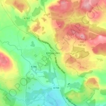 Mapa topográfico Kilmacolm, altitude, relevo