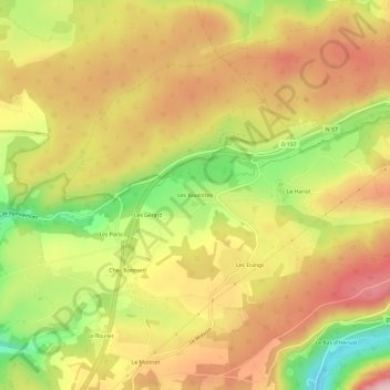 Mapa topográfico Les Boulottes, altitude, relevo