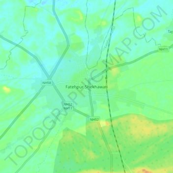 Mapa topográfico Fatehpur Shekhawati, altitude, relevo